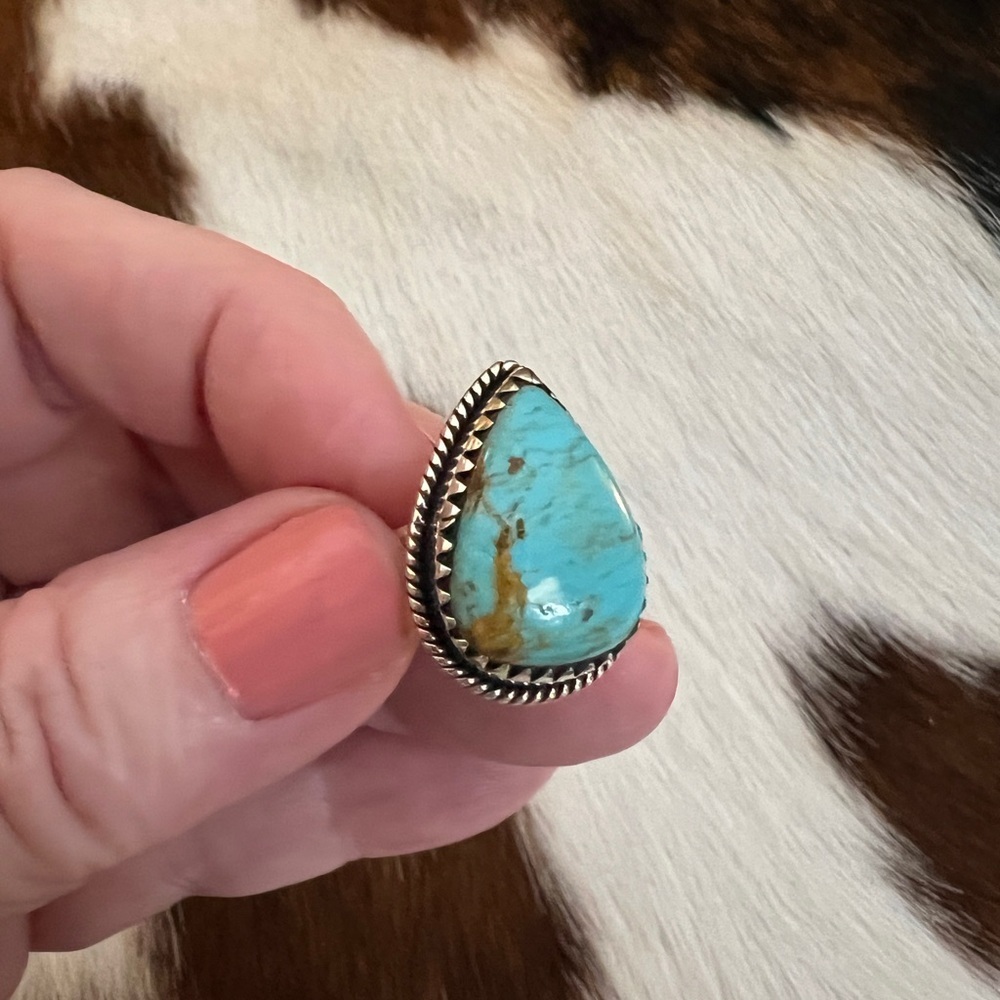 ❤️ Kingman Turquoise Statement Sterling  925 Navajo Style Western Ring Size 6.75 - Picture 6 of 16